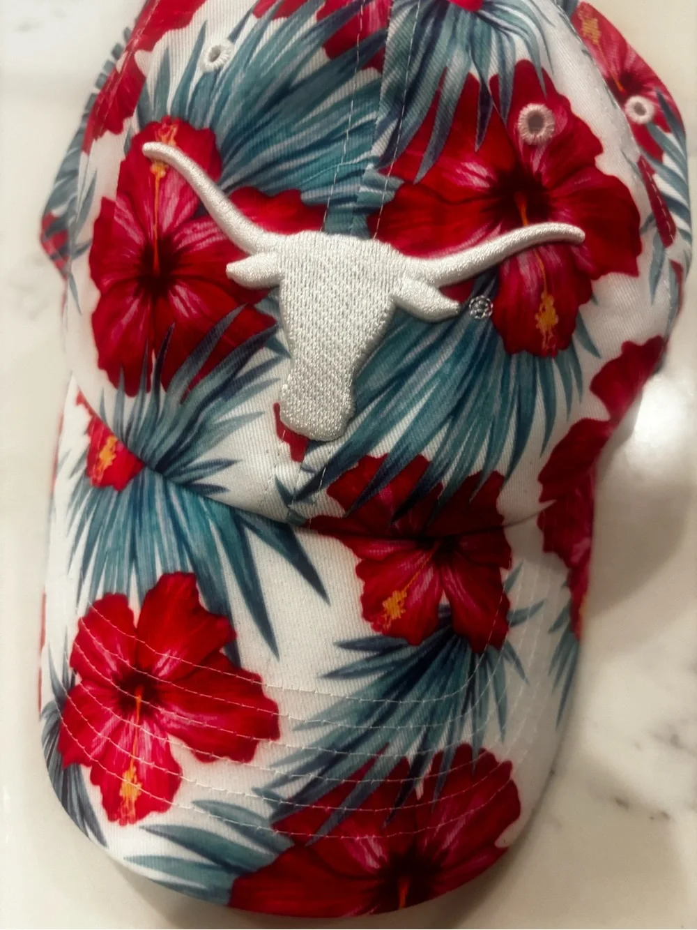 47 Women's Longhorn Floral Cap in White, Pink, Teal